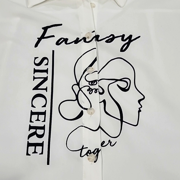 SHEIN Figure & Letter Graphic Drop Shoulder White Button Down Size M - Picture 8 of 12